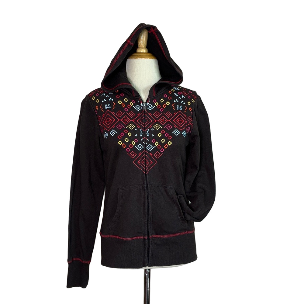 ARIAT Women Small Brown‎ Embroidered Full Zip Hoodie Sweatshirt Western Cowgirl